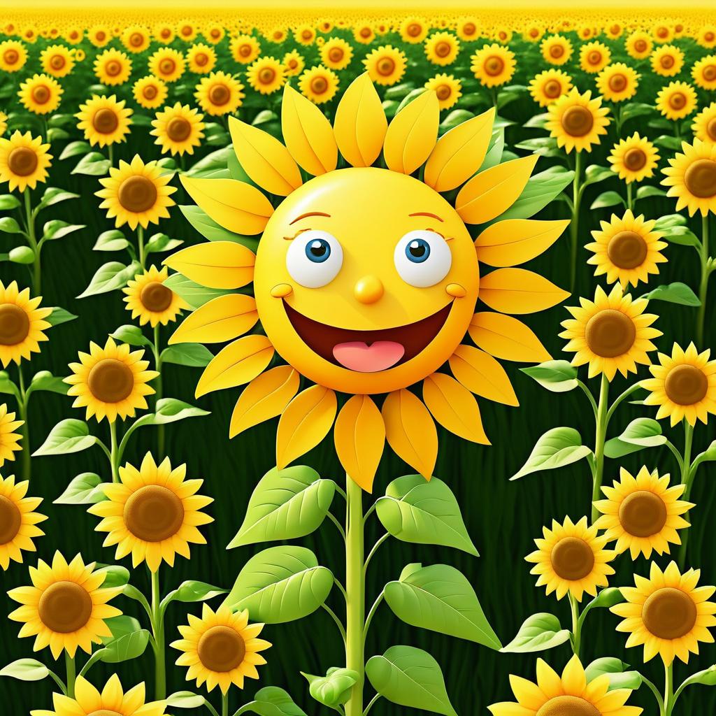 Whimsical Sun in a Sunflower Field