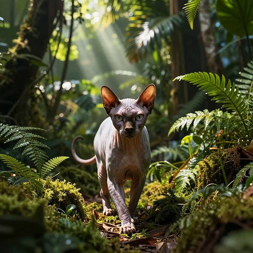 Majestic Buff Sphynx Cat in Jungle