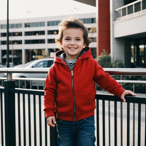 Smiling Toddler Boy in Red Hoodie Outdoors
