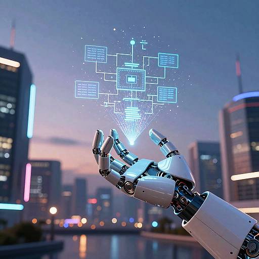 Futuristic Robot Hand Releasing Data