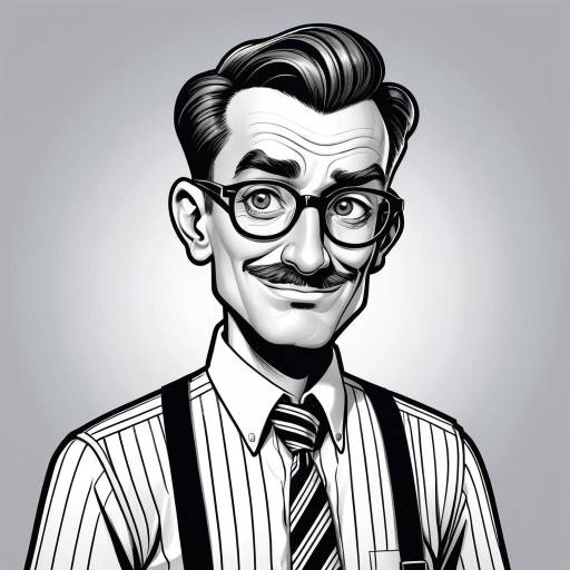 Vintage Black and White Cartoon Caricature