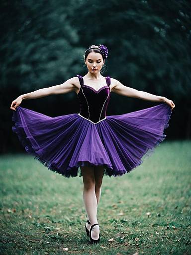 Ballerina in Dark Purple Dance Costume Outdoors