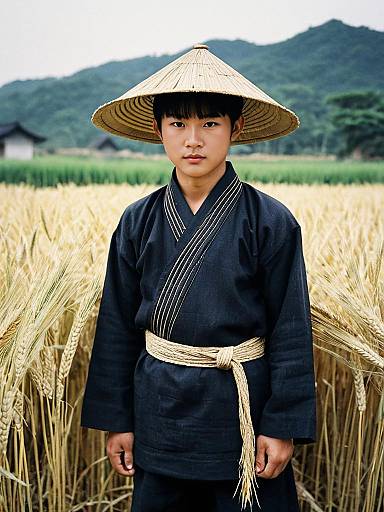 Realistic Chinese Rice Farmer in Traditional Attire