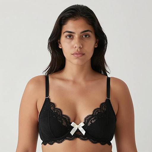 Woman in Black Lace Bra with White Bow