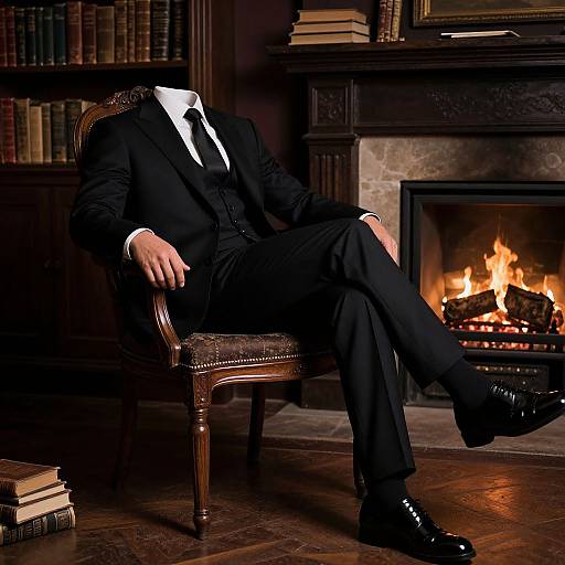 Elegant Black Suit in Vintage Urban Study