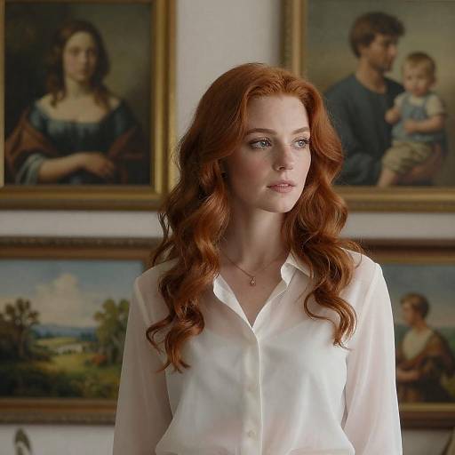 Elegant Red-Haired Woman in Artful Setting