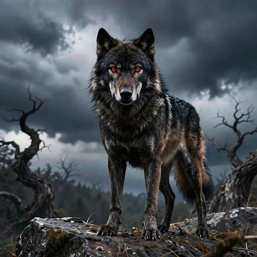 Fierce Red-Eyed Alpha Black Wolf