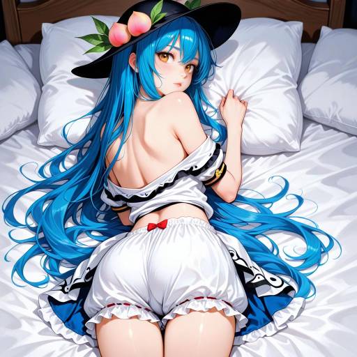 Cute Blue-Haired Girl with Fruit