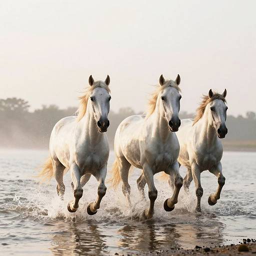 White Horses Running at Dawn