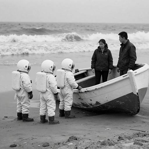Astronaut Children by a Shipwreck