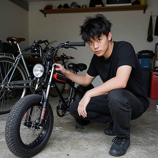 Determined Young Man with Electric Bike