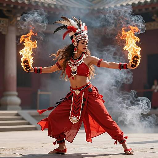 Enchanting Fire Dance in Tribal Attire