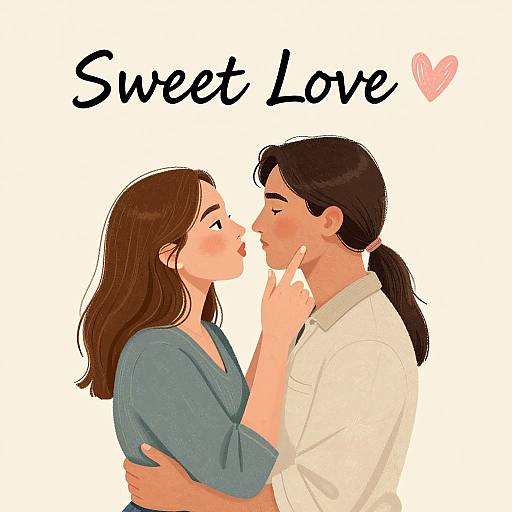 Digital illustration of a loving couple kissing, with 
