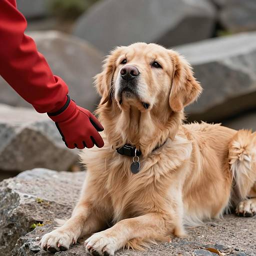 Golden Retriever on Rocky Ground