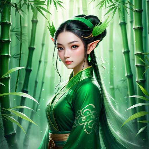 Enchanting Asian Elf in Bamboo Forest Enchanting Asian Elf in Bamboo Forest