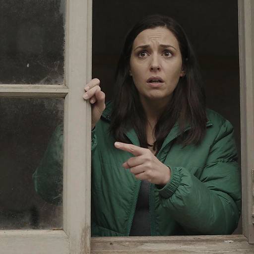 Concerned Woman Peeking Through Grimy Window