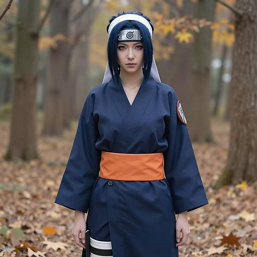 Realistic Konan Cosplay in Autumn Forest