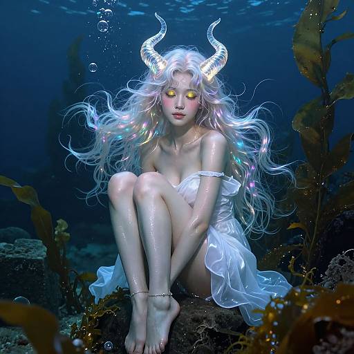 Ethereal Ocean Maiden in Bioluminescent Depths
