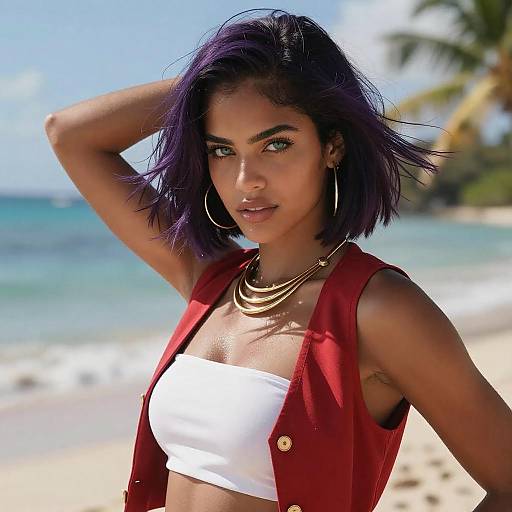 Fashion Portrait of Woman on Caribbean Beach