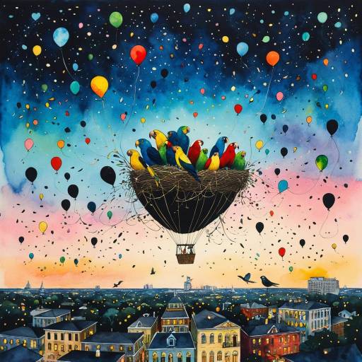 Surreal Sketch of Parrots in Balloon Nests Surreal Sketch of Parrots in Balloon Nests