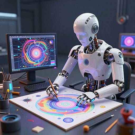 Surreal AI Artist Crafting Masterpiece