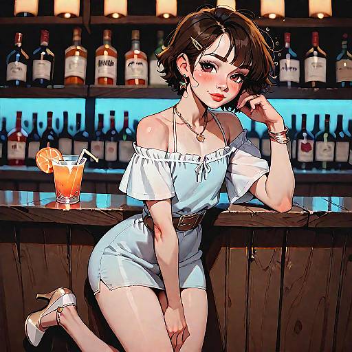 Young Woman at Bar with Cocktail
