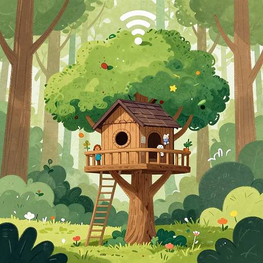 Joyful Tree House Adventure Illustration