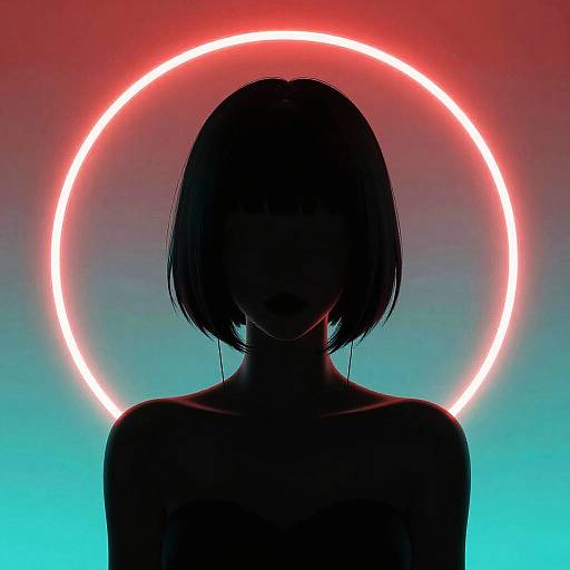 Neon Shadow Silhouette with Bob Haircut