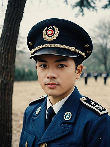 Young Man in Military Uniform Outdoors