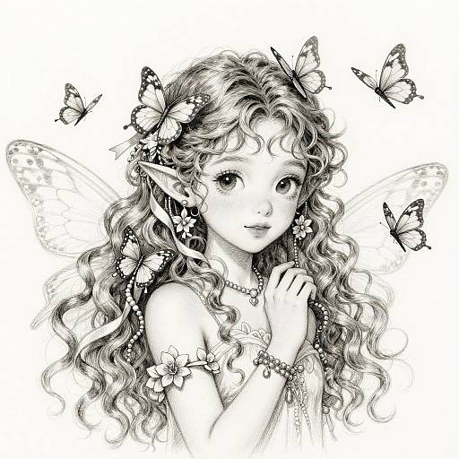 Detailed Pencil Sketch of Fantasy Fairy
