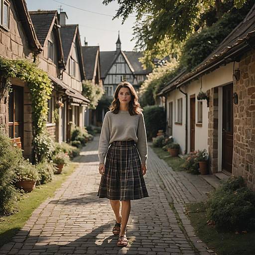 Woman Walking on Quaint Cottage Path