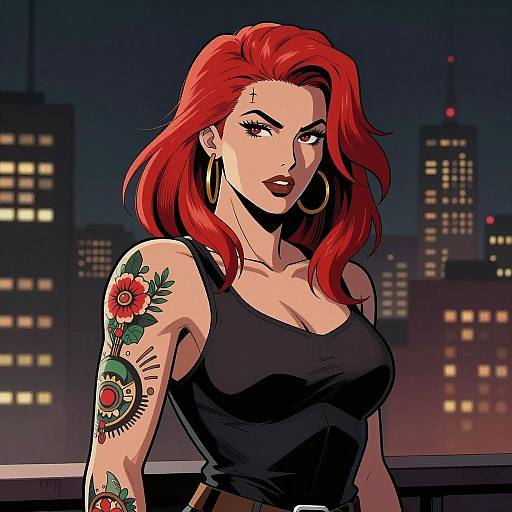 Vibrant Red-Haired Woman in Urban Canvas