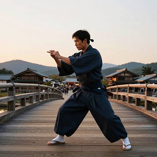 Skilled Swordsman Training at Sunset