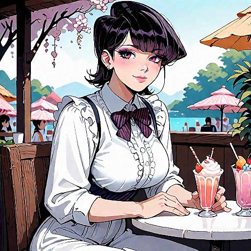 Muscular Female at Outdoor Cafe