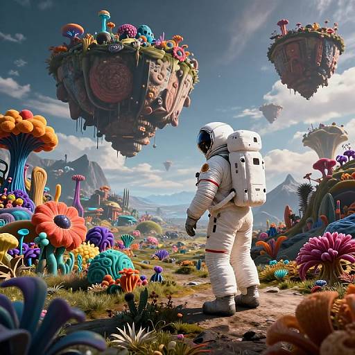 Astronaut Exploring Colorful Alien Planet