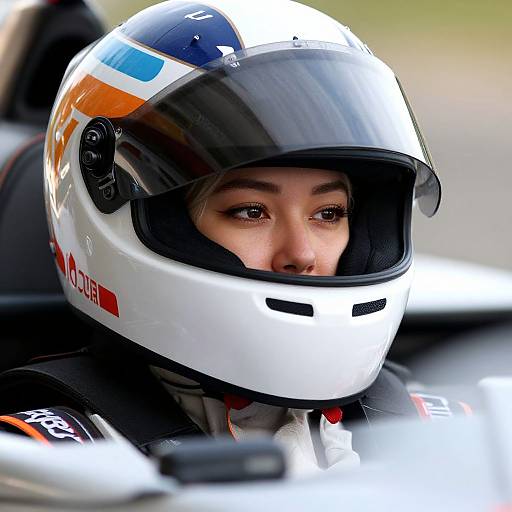 Close-Up Woman in Racing Car Helmet