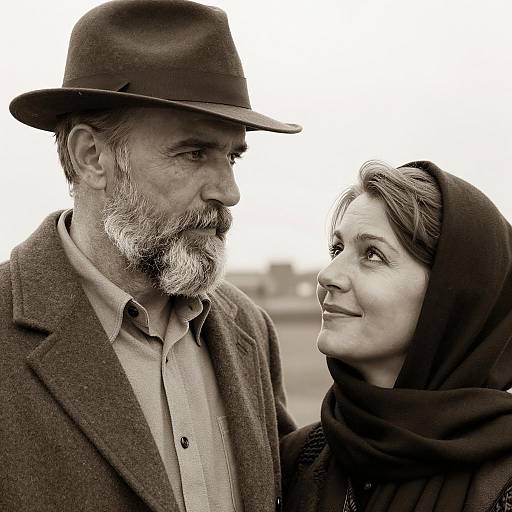 Sepia Portrait of Couple in Vintage Clothing