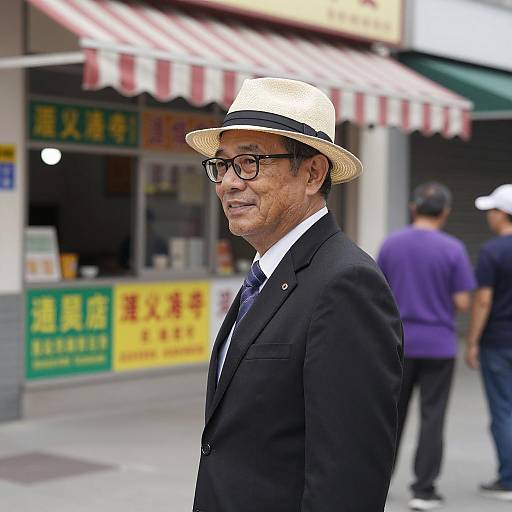 Middle-aged man in suit and straw hat smiling outdoors