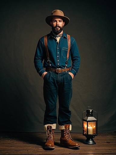 Rugged Bearded Gentleman Holding Candlelight