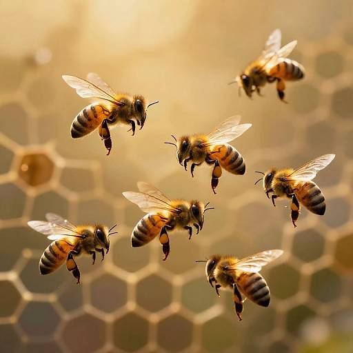 Ethereal Bees Over Honeycomb Radiance
