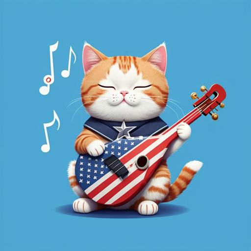 Cat with American Flag and Music Notes