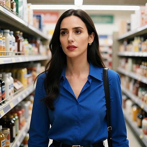 Woman Shopping in Supermarket Aisle
