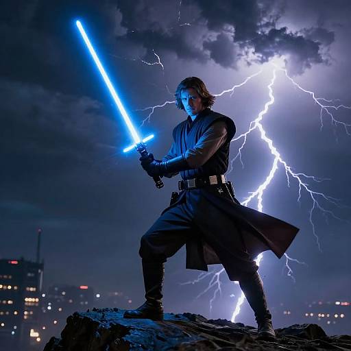 Jedi Knight Amidst Stormy Lightning