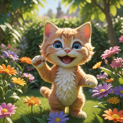 Joyful Kitten in a Colorful Garden