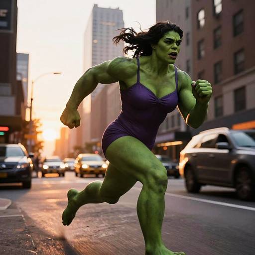 Cinematic Super Fast Female Hulk Running