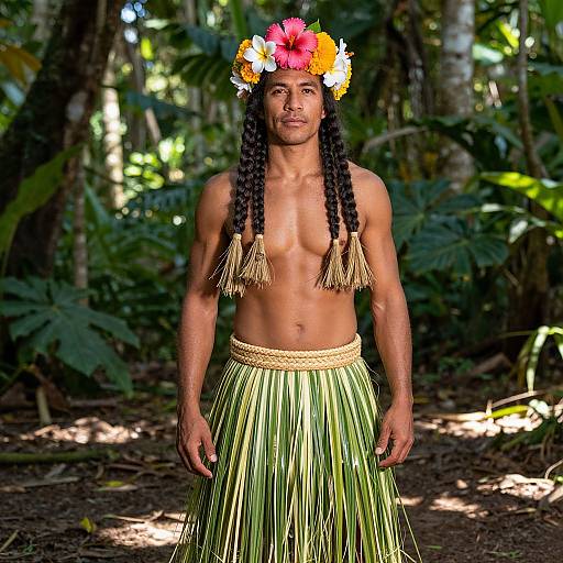 Tropical Indigenous Man in Traditional Attire