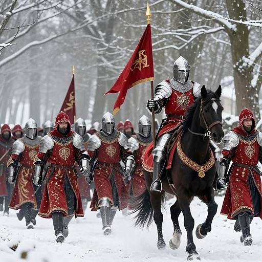 Medieval Army Charging Through Snowy Forest
