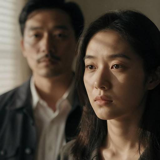 Serious East Asian Couple with Shadowed Faces