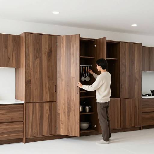 Minimalist Walnut Kitchen with Person