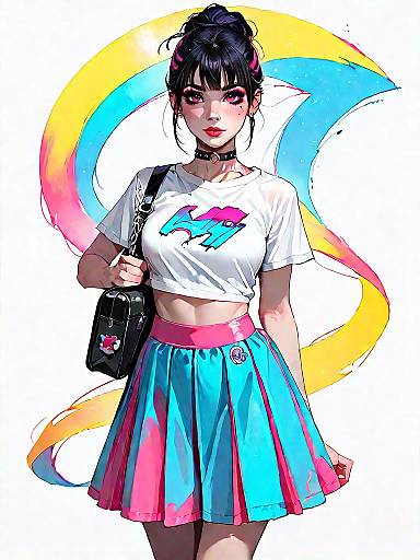 Trendy Young Woman in Pink Skater Skirt